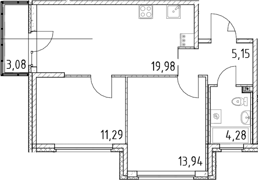 2-комнатная квартира 54.64 м², 6/23 эт., ЖК «Город Первых»